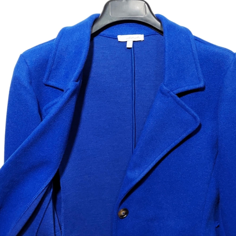 Women’s Jacket Belted Blazer Size S. M. L. Royal Blue Side Pockets Polyester New - Picture 6 of 15
